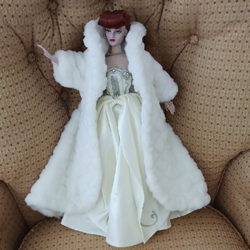 Chic Doll with White Coat and Red Hair